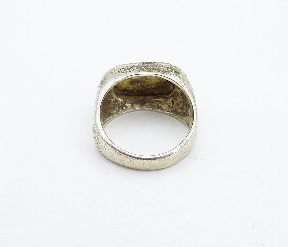 925 Sterling Silver  Vintage Antique Rustic Square Dome Band Ring Sz 7  RG4883