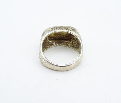 925 Sterling Silver  Vintage Antique Rustic Square Dome Band Ring Sz 7  RG4883