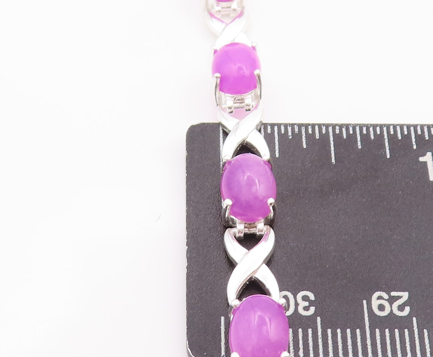 925 Sterling Silver Vintage Bracelet Oval Cut Purple Gemstones X Links  BT10666
