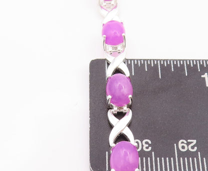 925 Sterling Silver Vintage Bracelet Oval Cut Purple Gemstones X Links  BT10666