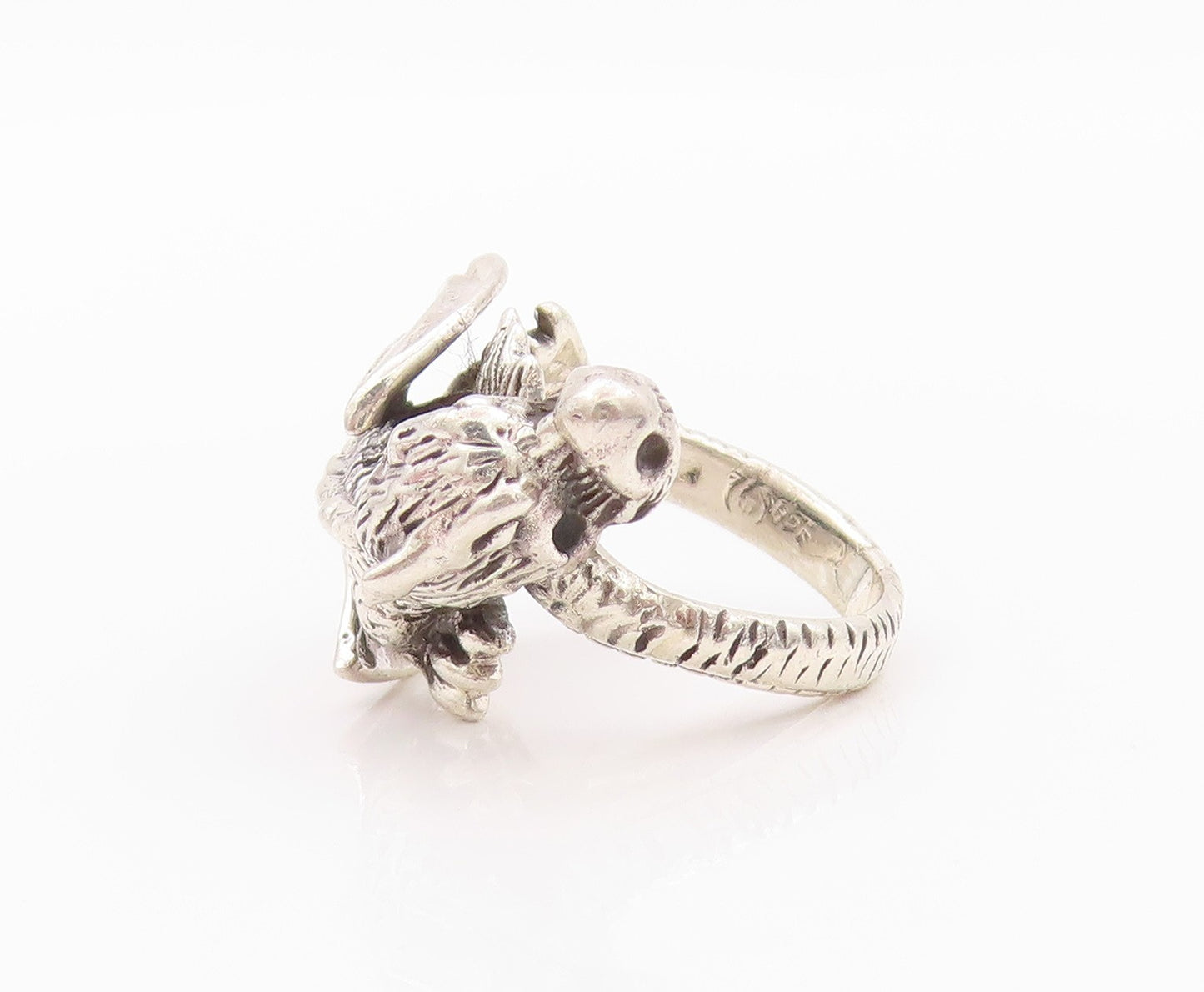 925 Sterling Silver Vintage Ring Solid Cutout Flying Dragon  Sz 5  RG32395