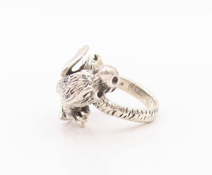 925 Sterling Silver Vintage Ring Solid Cutout Flying Dragon  Sz 5  RG32395