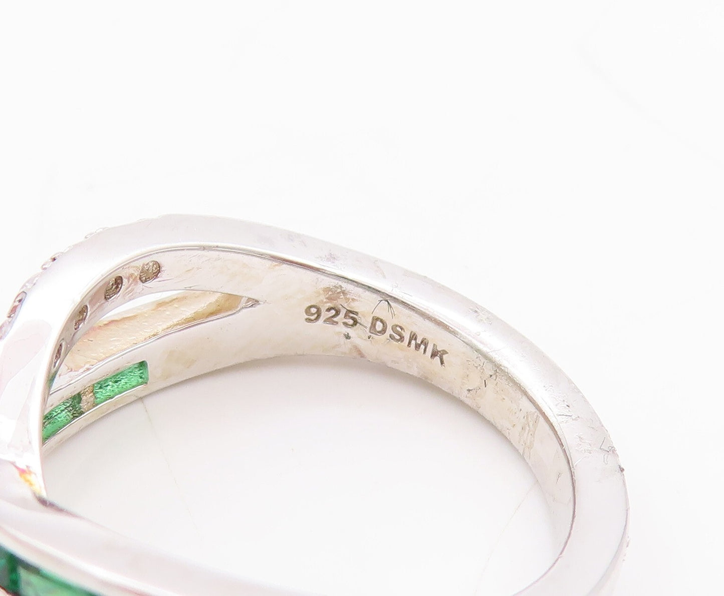925 Sterling Silver Vintage Ring Peridot CZ Inlay X Cutout Bands  Sz 7  RG29271