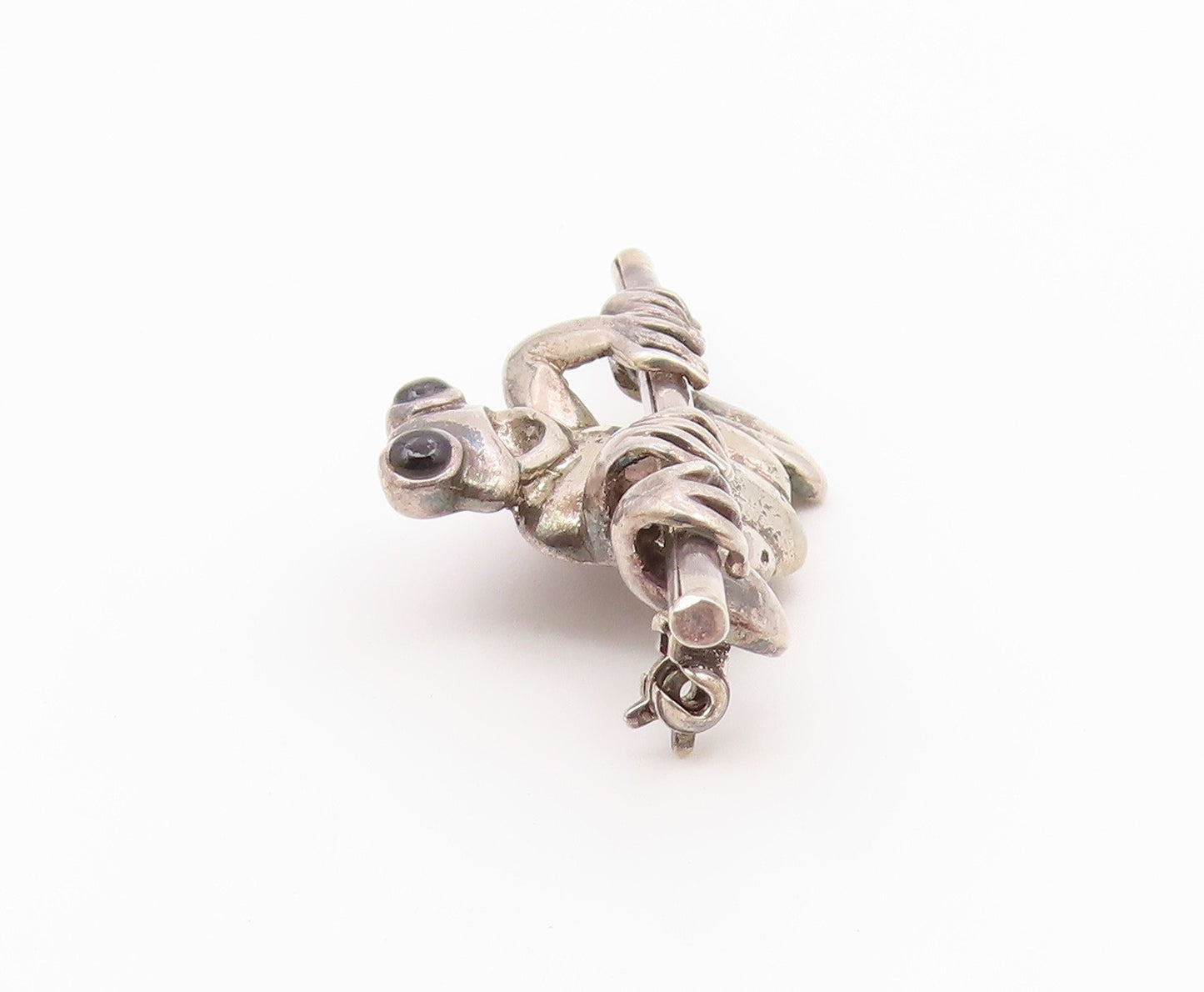 925 Sterling Silver  Vintage Black Onyx Eyes Frog Motif Brooch Pin  BP7899
