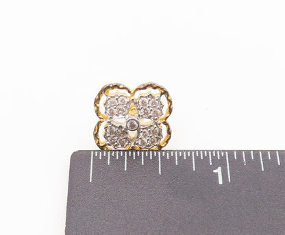 925 Sterling Silver Vintage Earrings Gold Plated Carved Topaz Flower  EG12882