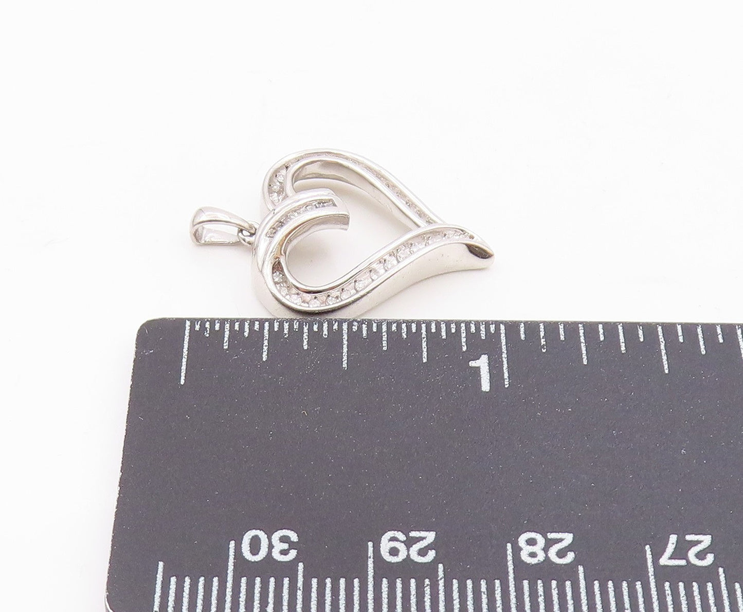 925 Sterling Silver  Vintage Genuine Diamonds Open Love Heart Pendant  PT7523