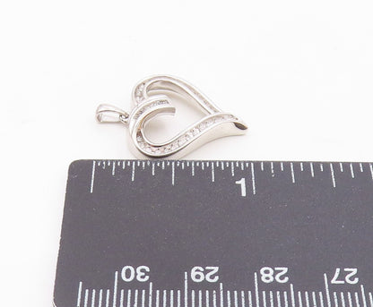 925 Sterling Silver  Vintage Genuine Diamonds Open Love Heart Pendant  PT7523