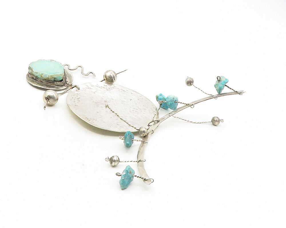 NATIZ 925 Sterling Silver  Vintage Turquoise Modernist Design Pendant  PT7769