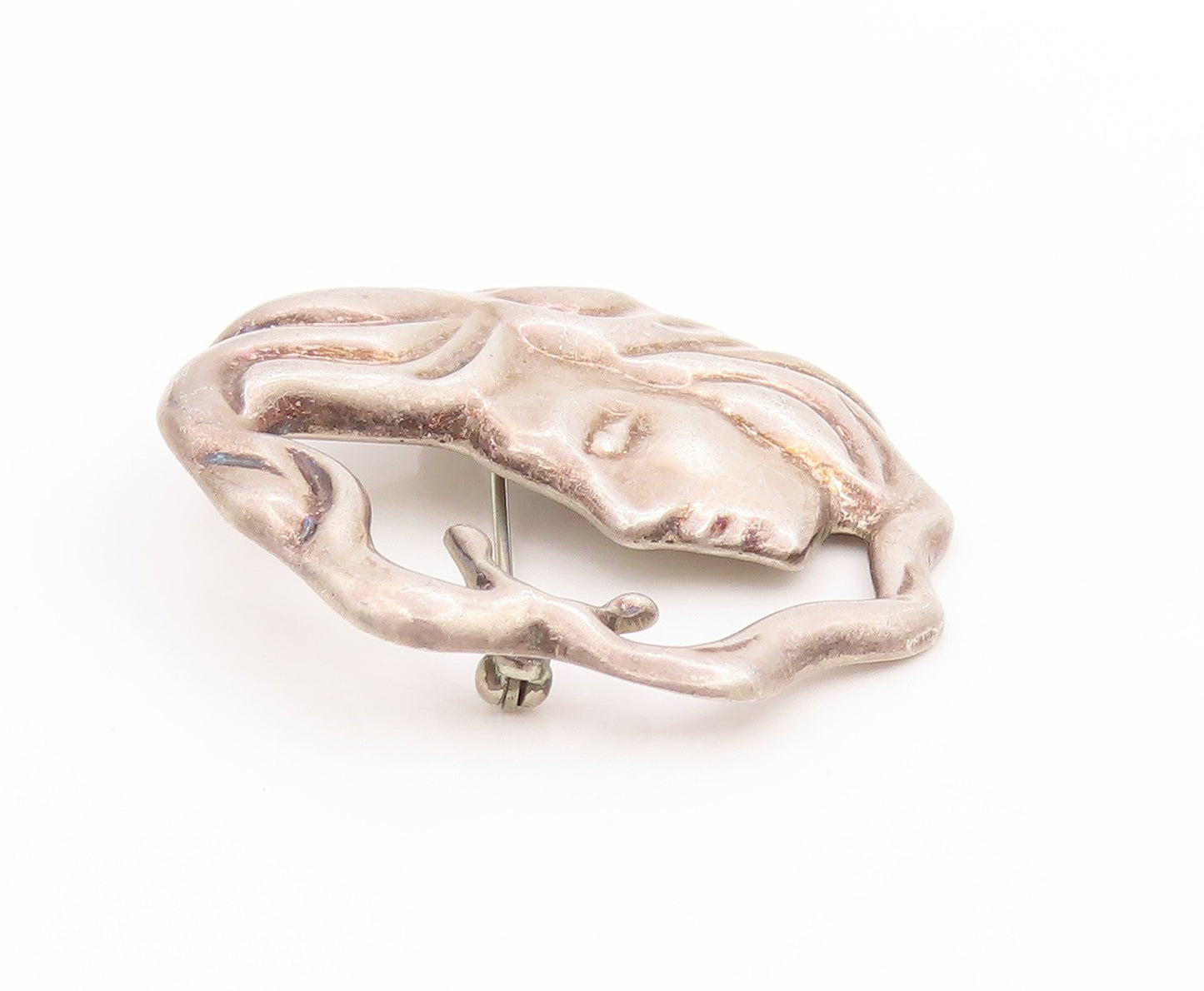 925 Sterling Silver Vintage Brooch Pin MEXICO Art Nouveau Moon Goddess  BP12260
