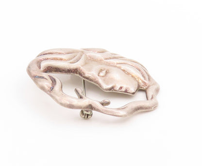 925 Sterling Silver Vintage Brooch Pin MEXICO Art Nouveau Moon Goddess  BP12260