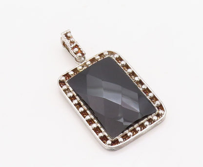 925 Sterling Silver Vintage Pendant Rectangle Cut Onyx Beaded Frame  PT23501