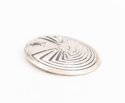 925 Sterling Silver Vintage Brooch Pin SOUTHWESTERN Hopi Man In The Maze BP12224