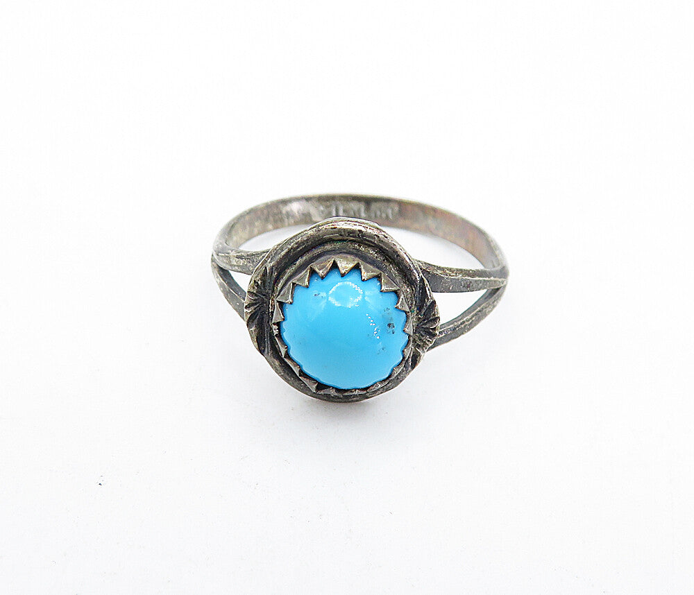 NAVAJO 925 Sterling Silver  Vintage Turquoise Solitaire Ring Sz 4.5  RG5102