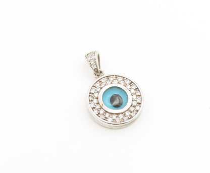 925 Sterling Silver Vintage Pendant CZ Classic Enamel Evil Eye Medal  PT26543