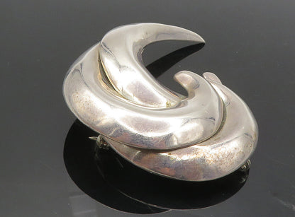 MEXICO 925 Sterling Silver  Vintage Shiny Modernist Swirl Brooch Pin  BP3379