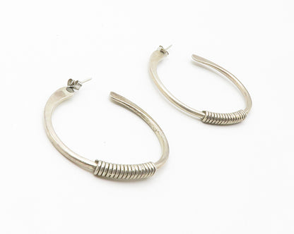925 Sterling Silver  Vintage Dark Tone Wrapped Detail JHoop Earrings  EG7312