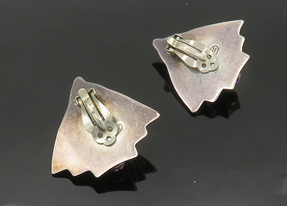 925 Silver Vintage Amethyst & Multi Stone Heavy Non Pierce Earrings EG10281