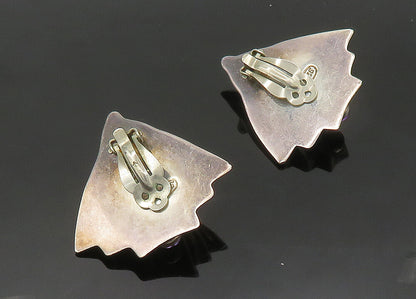 925 Silver Vintage Amethyst & Multi Stone Heavy Non Pierce Earrings EG10281