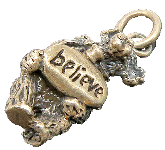 925 Sterling Silver  Vintage Petite Believe Etched Teddy Bear Pendant  PT15749