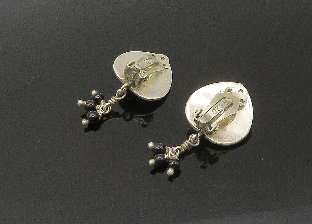 925 Silver   Vintage Black Onyx Love Heart Non Pierce Drop Earrings  EG10985
