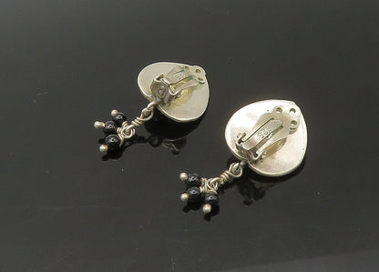 925 Silver   Vintage Black Onyx Love Heart Non Pierce Drop Earrings  EG10985
