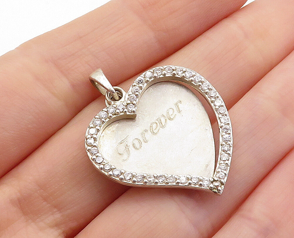 925 Sterling Silver  Vintage Topaz Forever Lifetime Love Heart Pendant  PT3957