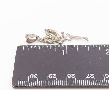 925 Sterling Silver  Vintage Dainty Fairy With Topaz Wings Pendant  PT21106