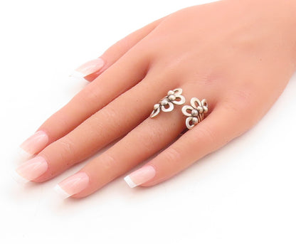 925 Sterling Silver Vintage Ring Solid Cutout Floral Design  Sz 12  RG31405