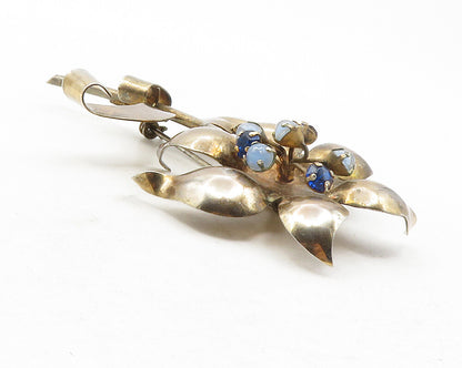 925 Sterling Silver  Vintage Blue Topaz Sculpted Flower Brooch Pin  BP4656