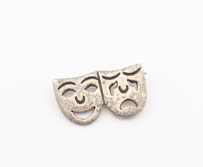 MEXICO 925 Sterling Silver  Vintage Dramatic Theater Mask Brooch Pin  BP3276