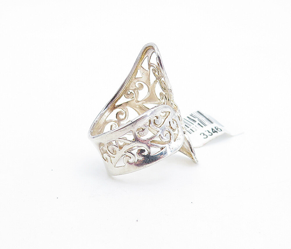 925 Sterling Silver Polished Swirl Floral Leaf Vine Bypass Ring Sz 6 RG6869