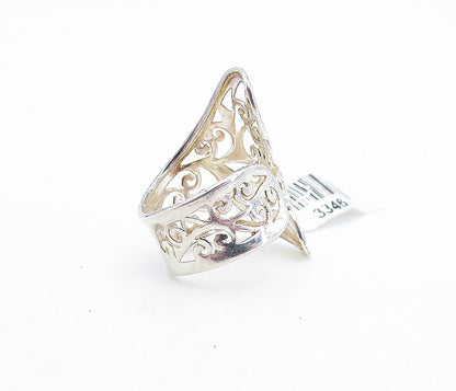 925 Sterling Silver Polished Swirl Floral Leaf Vine Bypass Ring Sz 6 RG6869