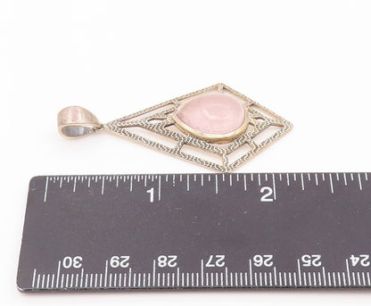 925 Sterling Silver Vintage Pendant Cabochon Rose Quartz Geometric Frame PT26479