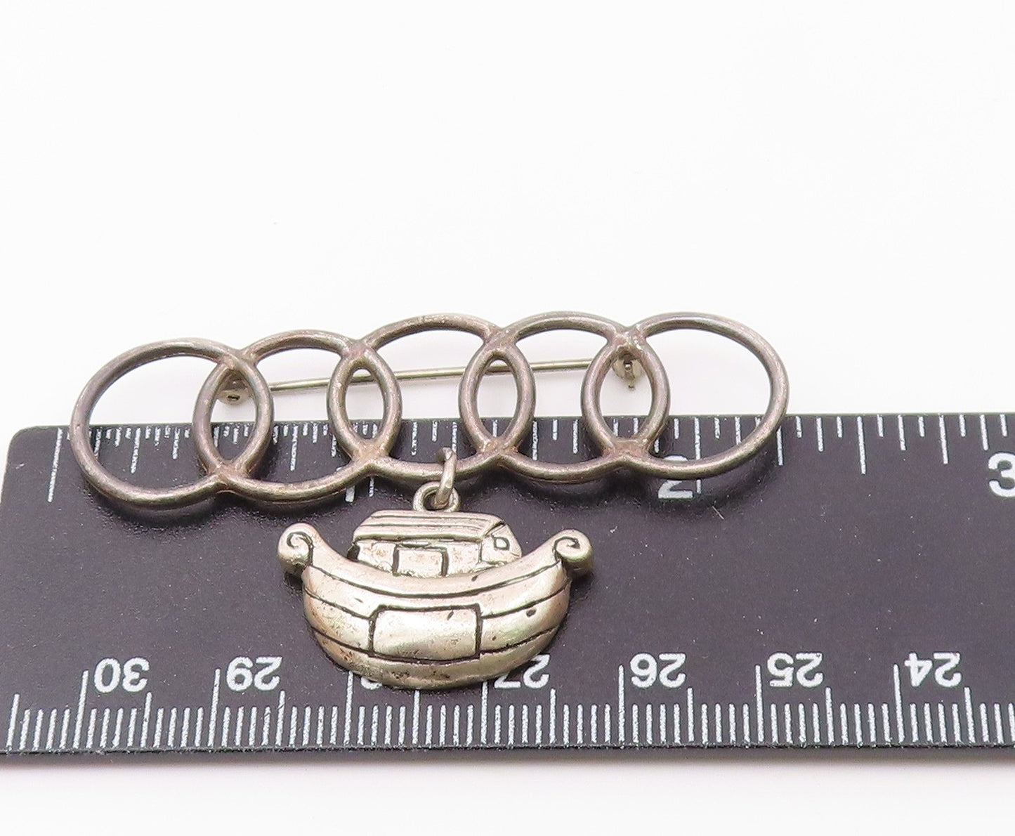 DESIGNER 925 Sterling Silver Vintage Interlocking Circle House Brooch Pin BP9389