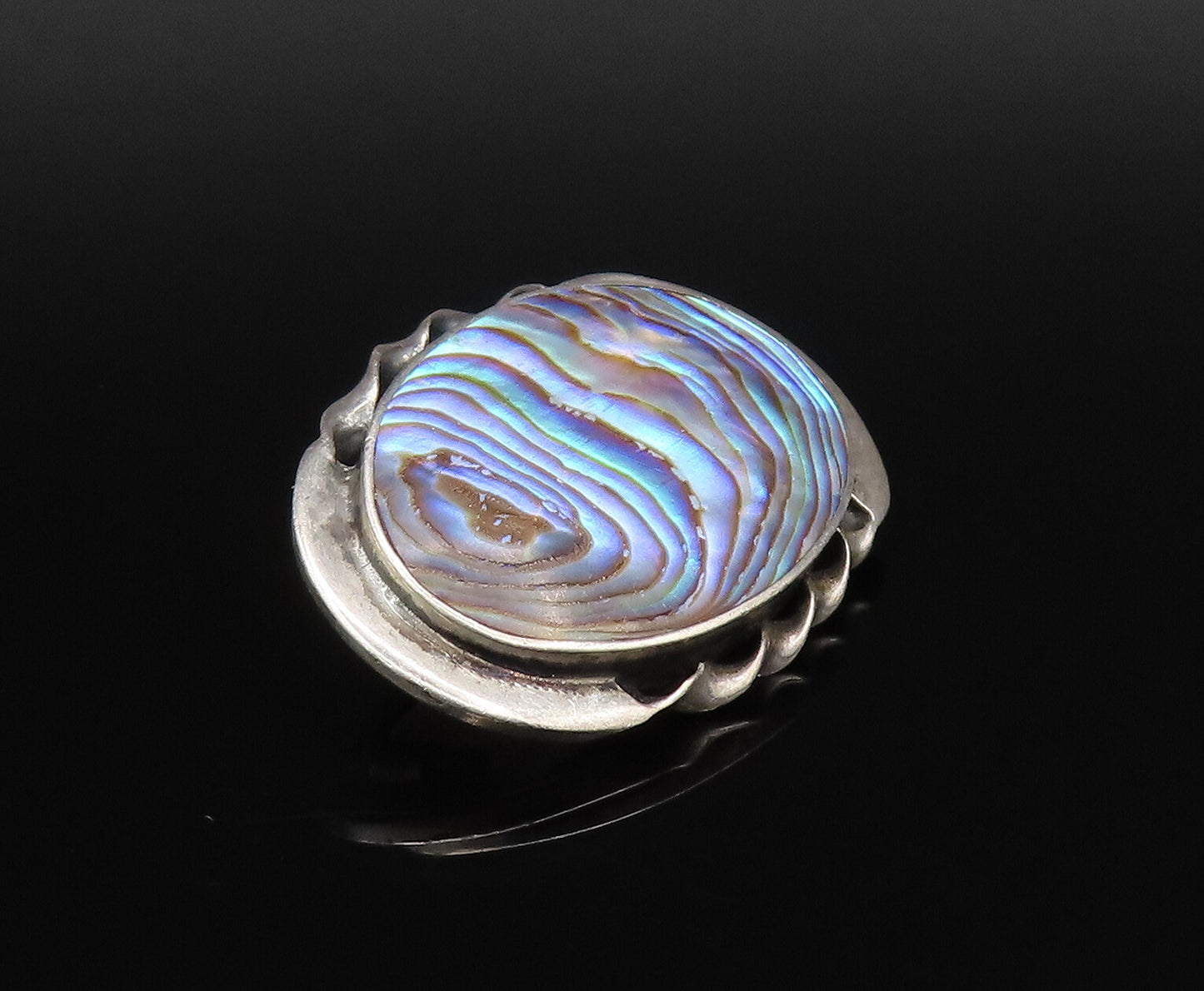 925 Sterling Silver  Vintage Twisted Edge Oval Abalone Brooch Pin  BP9846