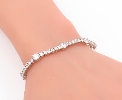 925 Sterling Silver Vintage Bracelet Two Shape Sparkling CZ Tennis Chain BT11389