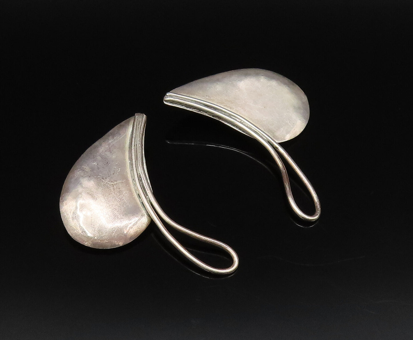 LOUIS BOOTH 925 Silver  Vintage Modernist Teardrop Clip Back Earrings  EG12193