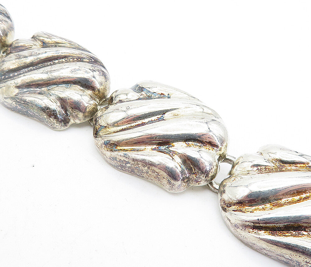 925 Sterling Silver  Vintage Shiny Hollow Fluted Link Chain Bracelet  BT1913