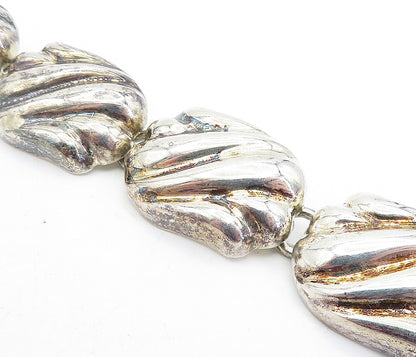 925 Sterling Silver  Vintage Shiny Hollow Fluted Link Chain Bracelet  BT1913