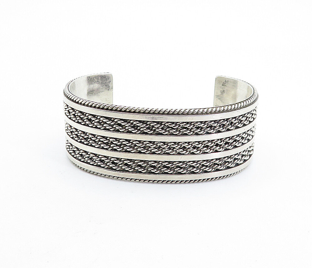 TAHE 925 NAVAJO Sterling Silver  Vintage Shiny Rope Twist Cuff Bracelet BT2204