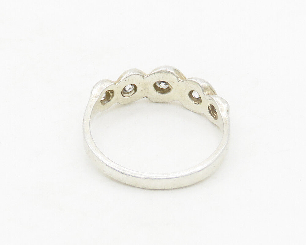 925 Sterling Silver  Vintage Cubic Zirconia Swirl Band Ring Sz 7.5  RG19124