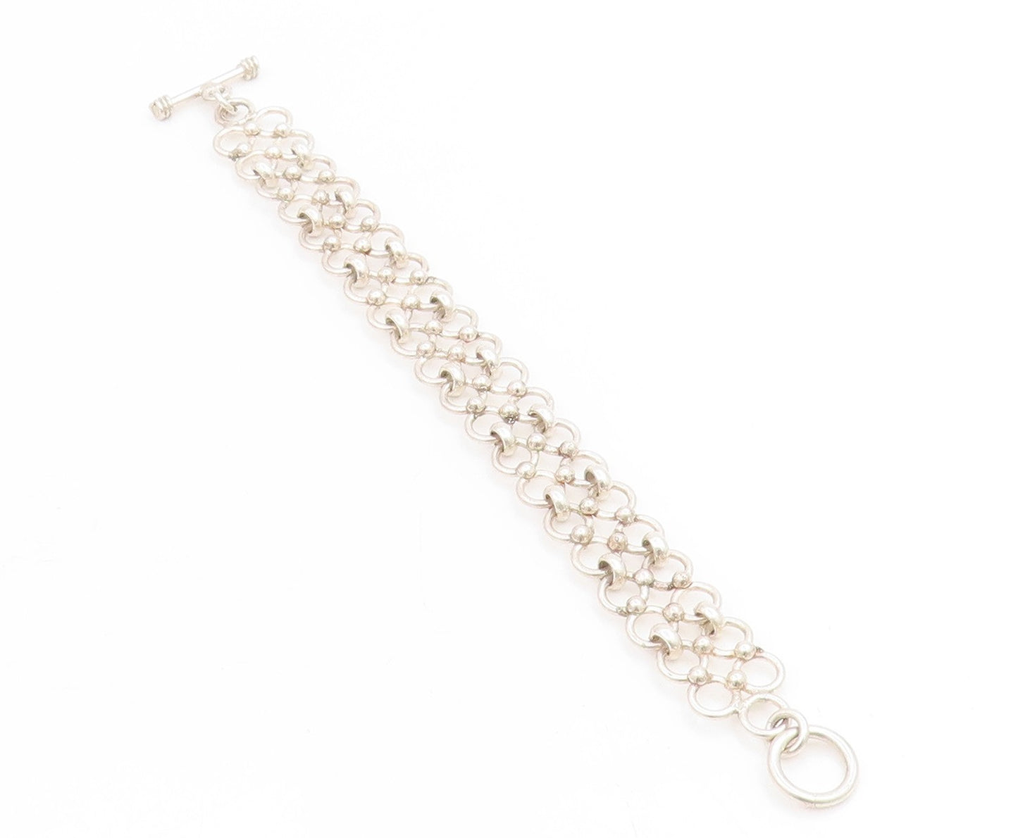 925 Sterling Silver Vintage Bracelet Interlocking Open Circles Wide Link BT11720