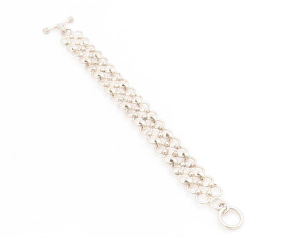 925 Sterling Silver Vintage Bracelet Interlocking Open Circles Wide Link BT11720
