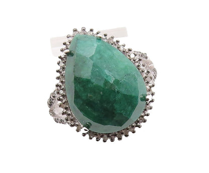925 Sterling Silver Vintage Ring Diamonds & Drop Cut Gemstone  Sz 8  RG30868
