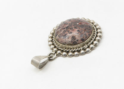 MEXICO 925 Sterling Silver  Vintage Heavy Leopard Jasper Pendant  PT17273