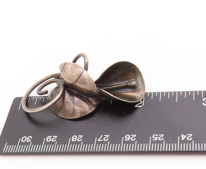 925 Sterling Silver Vintage Brooch Dark Tone Gilded Leaf & Branch Pin  BP11888