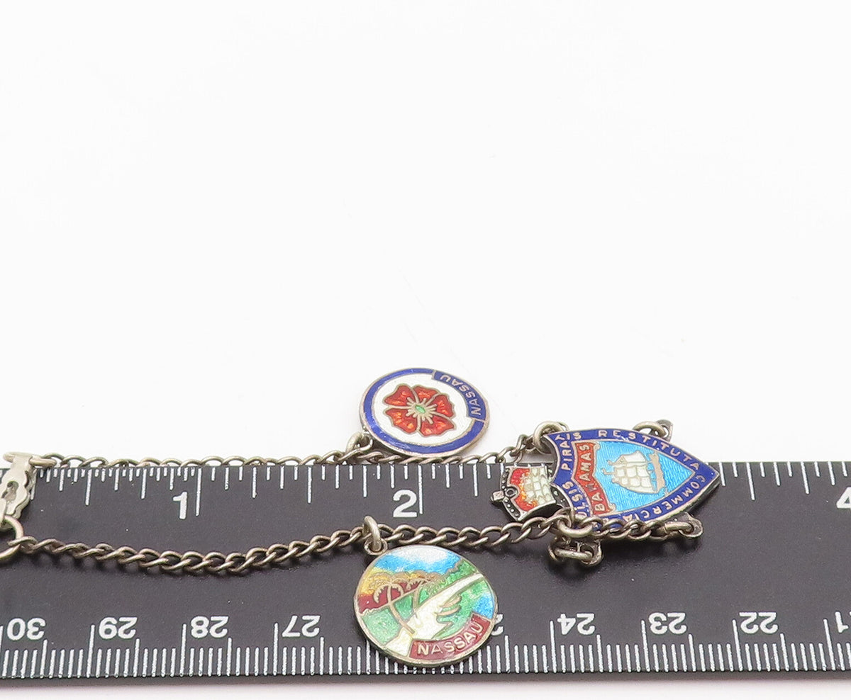 BMCO 925 Sterling Silver  Vintage Bahamas Enameled Tourist Bracelet  BT10094