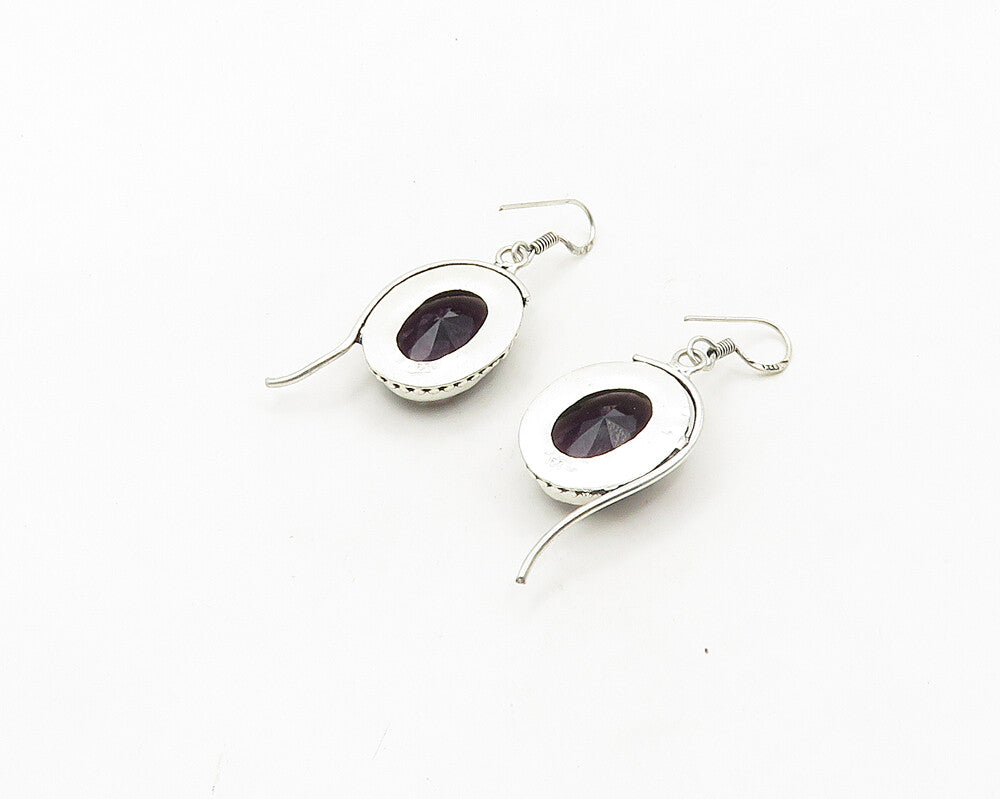 925 Sterling Silver  Vintage Faceted Amethyst Bubble Dangle Earrings  EG9505