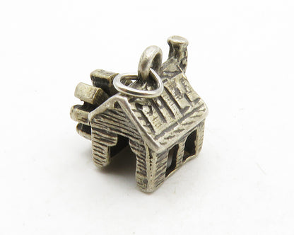925 Sterling Silver  Vintage Petite Dark Tone House Motif Pendant  PT10238