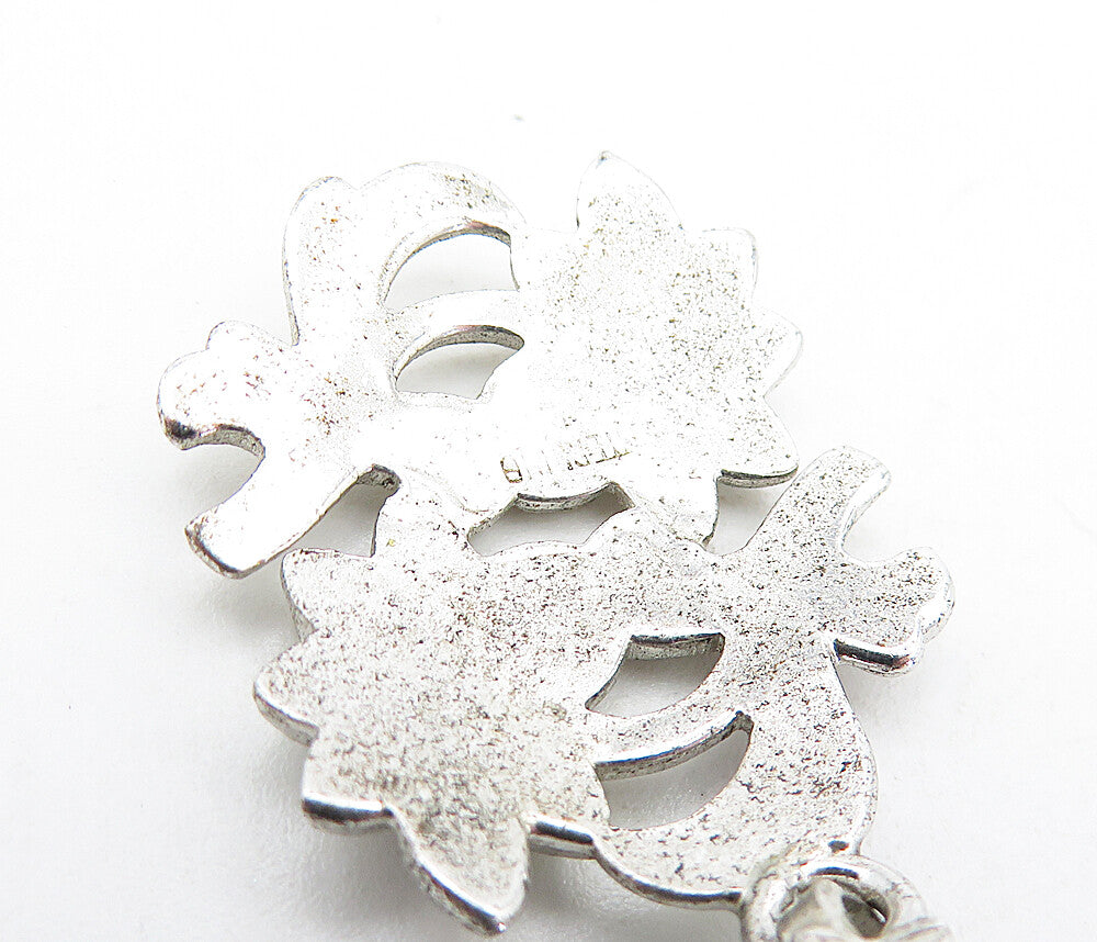 925 Sterling Silver  Vintage Shiny Sparkling Floral Motif Drop Pendant  PT3237